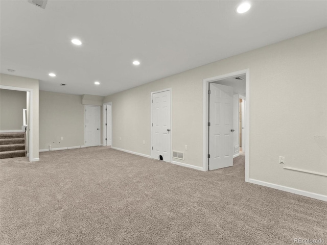 2821 Fulton St, Denver, CO 80238 - basement featuring recessed lighting, carpet, and stairs
