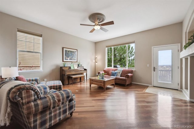 5810 Moss Ct, Golden, CO 80403 - living room featuring ceiling fan and wood finished floors