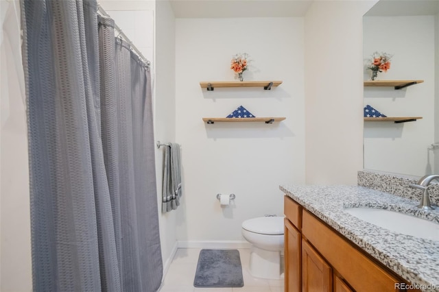 bathroom featuring tile patterned flooring, toilet, and vanity