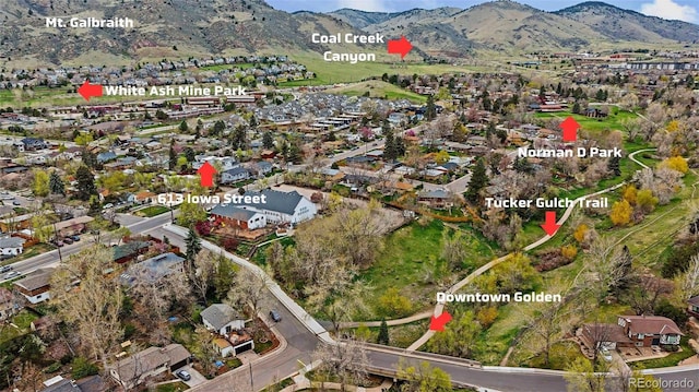 613 Iowa St, Golden, CO 80403 - birds eye view of property with a mountain view and a residential view