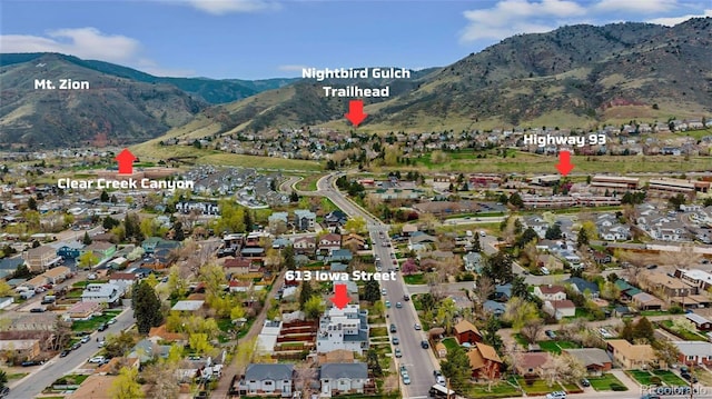 613 Iowa St, Golden, CO 80403 - birds eye view of property with a residential view and a mountain view