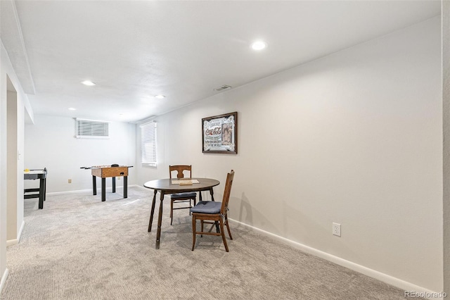 8474 E Otero Cir, Centennial, CO 80112 - dining area with light carpet, baseboards, and recessed lighting