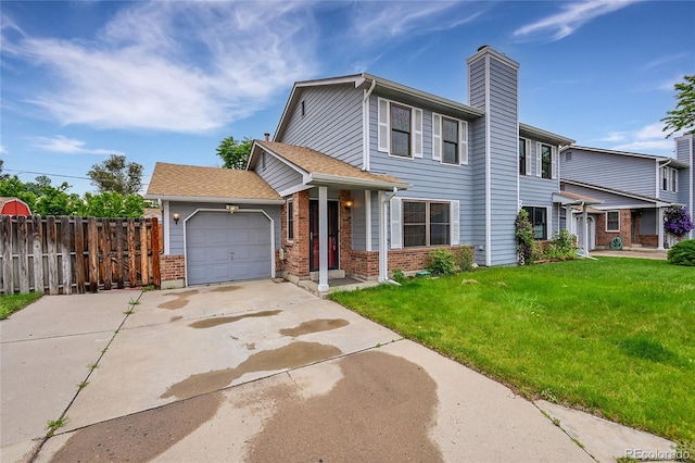 5275 Cody St, Arvada, CO 80002 - view of front of home featuring brick siding, a garage, a chimney, and concrete driveway
