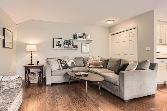 7708 S Krameria Ct, Centennial, CO 80112 - living room with dark wood-type flooring and vaulted ceiling