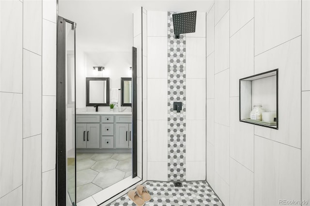 11710 Spruce Canyon Cir, Golden, CO 80403 - bathroom with a tile shower and vanity