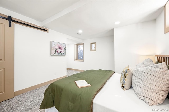 11710 Spruce Canyon Cir, Golden, CO 80403 - bedroom with carpet flooring, recessed lighting, and a barn door