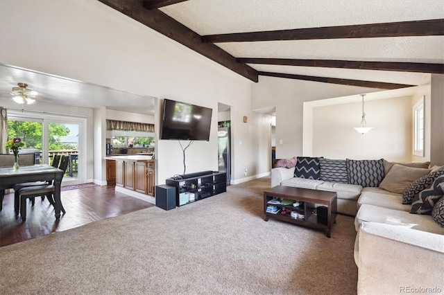 848 S 13th Ave, Brighton, CO 80601 - living area featuring dark carpet, ceiling fan, and baseboards