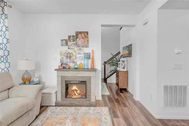 living room with hardwood / wood-style floors