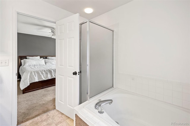 4807 S Killarney Ct, Aurora, CO 80015 - ensuite bathroom with a bath, a ceiling fan, and a stall shower