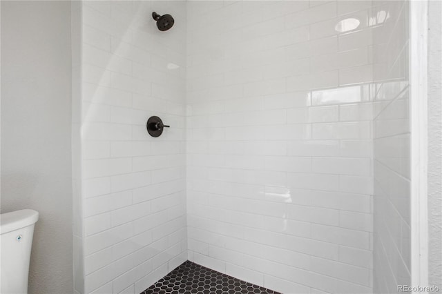 full bathroom featuring toilet and a tile shower
