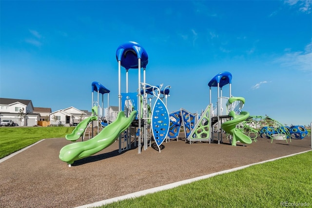 view of jungle gym with a yard