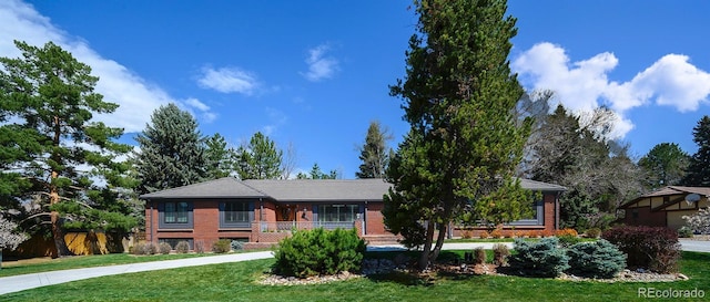 view of front of house featuring a front lawn and brick siding