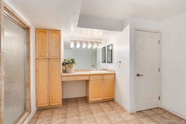 bathroom with vanity and walk in shower