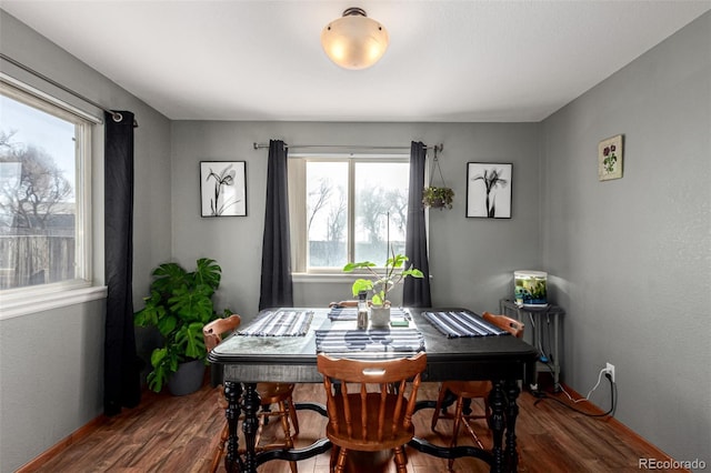 dining area with a healthy amount of sunlight and dark wood-type flooring