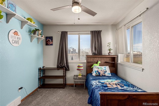 bedroom featuring carpet flooring and ceiling fan