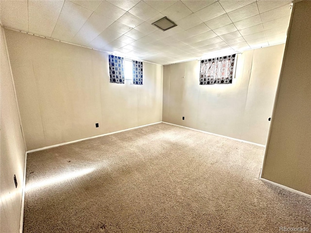 basement featuring carpet flooring