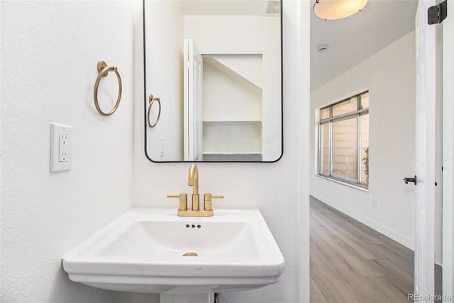 bathroom with sink and wood-type flooring