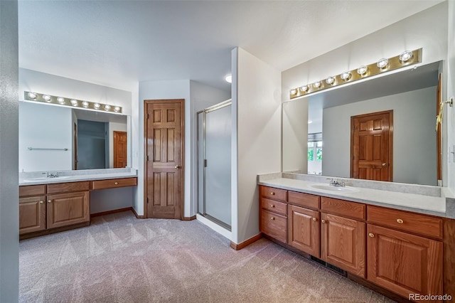 5416 S Hannibal Ct, Centennial, CO 80015 - full bath featuring a stall shower, two vanities, and carpet