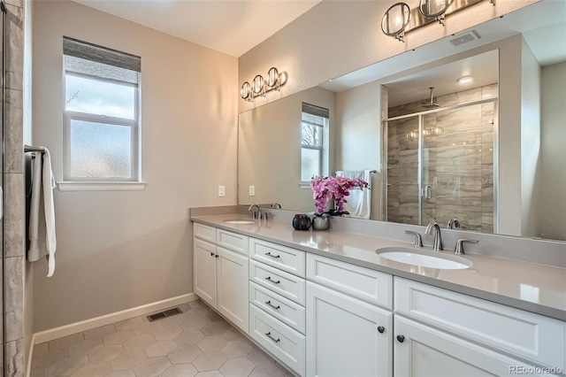 full bathroom with a sink, a wealth of natural light, and a shower stall