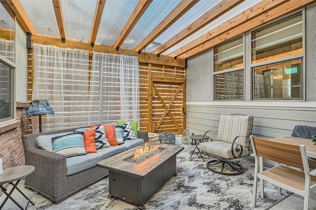 view of patio featuring a fire pit