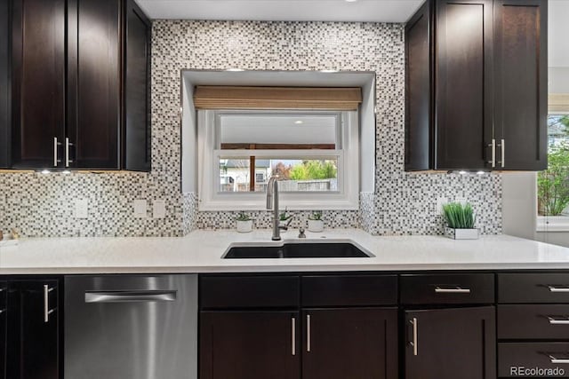 5310 S Flanders Way, Centennial, CO 80015 - kitchen featuring a sink, decorative backsplash, dishwasher, and light countertops