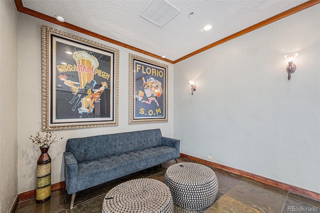2225 Buchtel Blvd Unit 208, Denver, CO 80210 - sitting room featuring crown molding and a textured ceiling