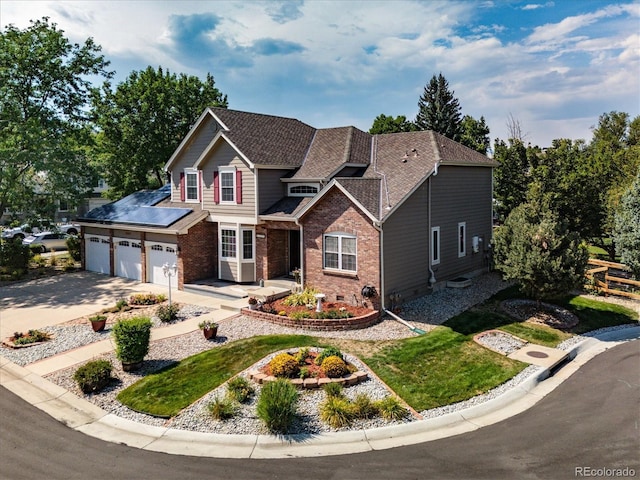 view of front of house with brick siding, concrete driveway, roof with shingles, crawl space, and an attached garage