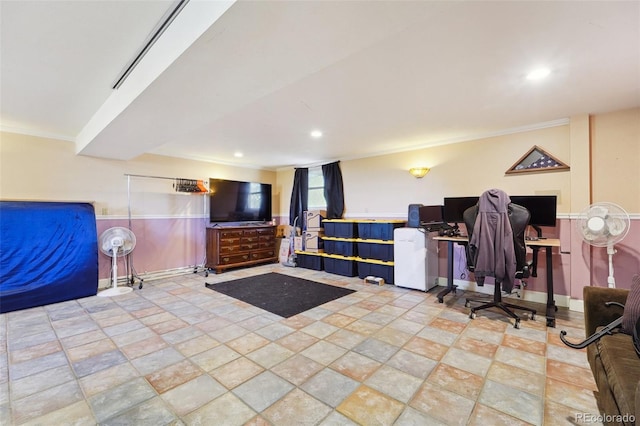 5142 Buffalo Rd, Erie, CO 80516 - interior space featuring recessed lighting, wainscoting, and crown molding