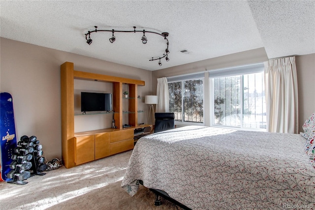 bedroom featuring carpet floors and a textured ceiling