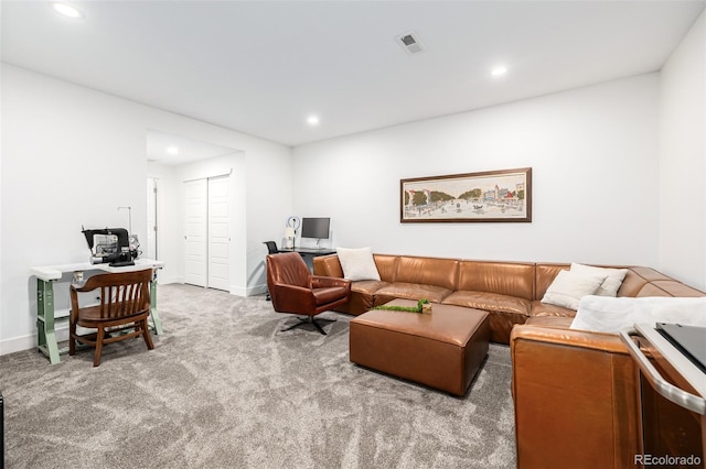 2824 W Parkside Pl, Denver, CO 80221 - carpeted living area with baseboards, visible vents, and recessed lighting