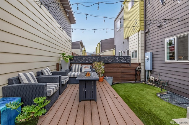 2824 W Parkside Pl, Denver, CO 80221 - deck featuring fence private yard and an outdoor living space with a fire pit