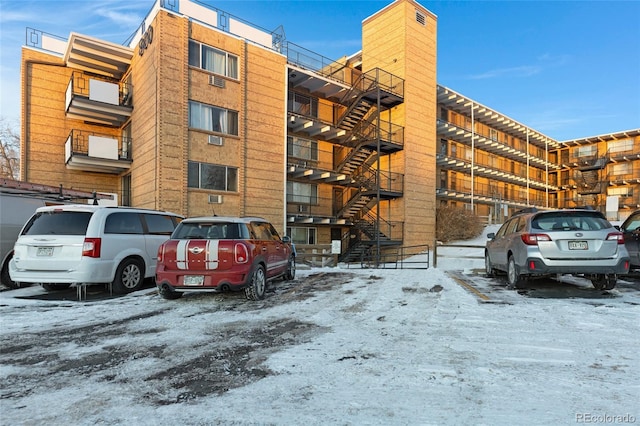 view of snow covered building