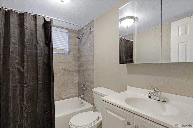 full bathroom featuring toilet, vanity, and shower / bath combo with shower curtain