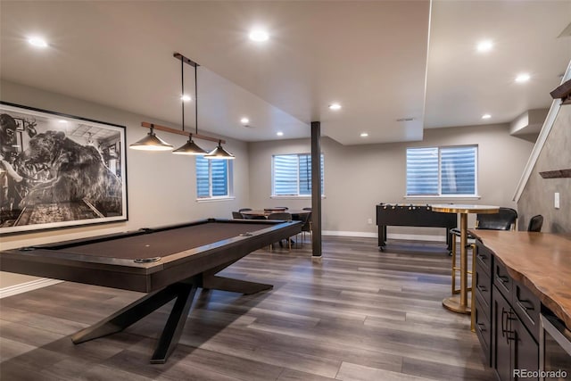 game room featuring pool table and dark wood-type flooring