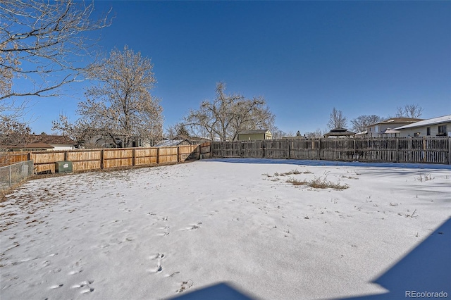 view of yard covered in snow