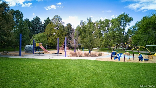 view of playground with a yard