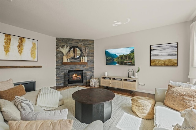 854 Countrybriar Ln, Highlands Ranch, CO 80129 - living room with dark wood-style flooring and a stone fireplace