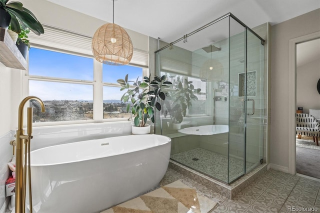 854 Countrybriar Ln, Highlands Ranch, CO 80129 - full bath featuring a freestanding bath, a shower stall, and tile patterned flooring