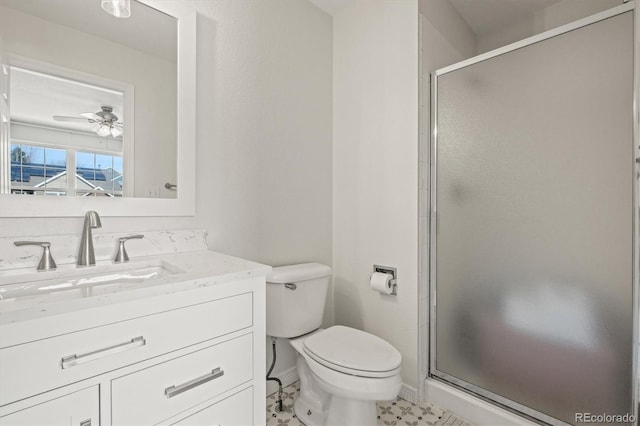 854 Countrybriar Ln, Highlands Ranch, CO 80129 - bathroom with vanity, a shower stall, and ceiling fan