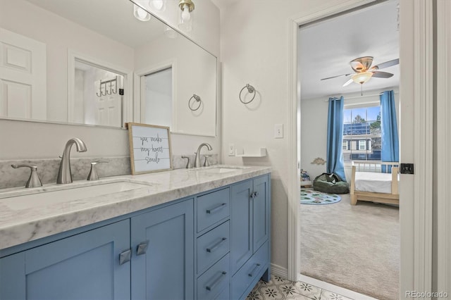 854 Countrybriar Ln, Highlands Ranch, CO 80129 - bathroom with double vanity, a ceiling fan, and ensuite bath