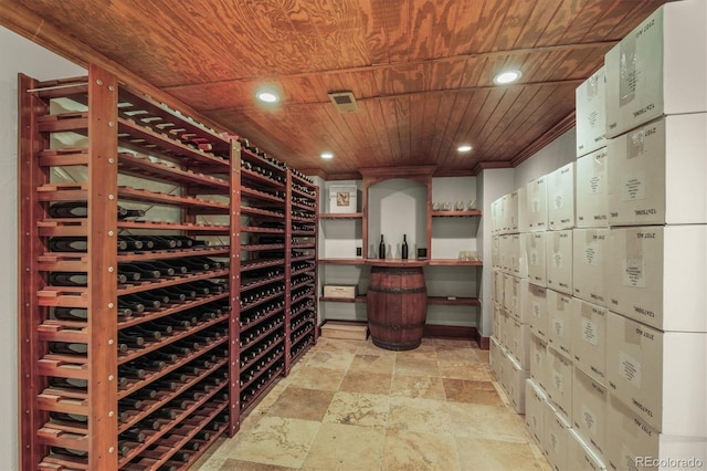854 Countrybriar Ln, Highlands Ranch, CO 80129 - wine room with wood ceiling, recessed lighting, and stone finish flooring