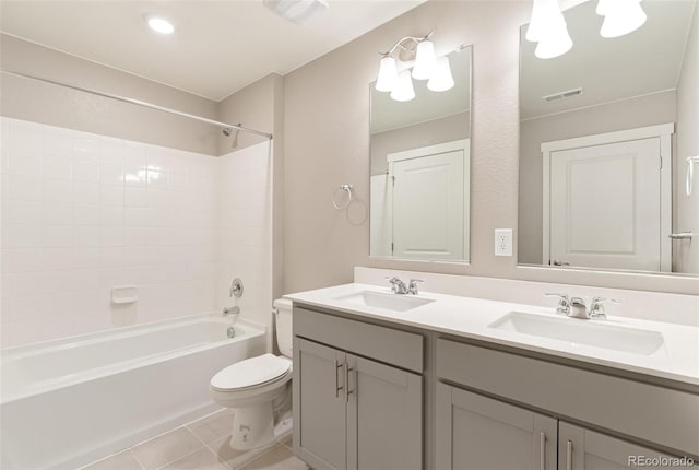 full bathroom with tile patterned flooring, vanity, toilet, and bathing tub / shower combination