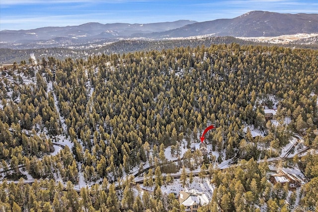 birds eye view of property featuring a mountain view