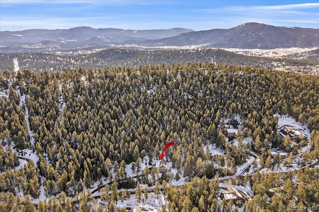 birds eye view of property with a mountain view