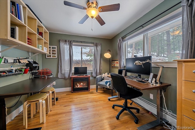 office featuring ceiling fan and light wood-type flooring