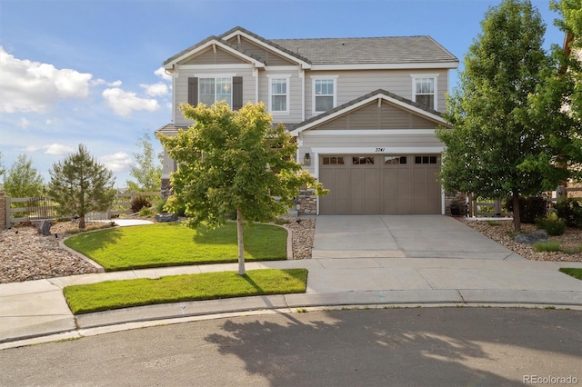 3741 Harvard Pl, Broomfield, CO 80023 - craftsman house with driveway, a front lawn, and stone siding