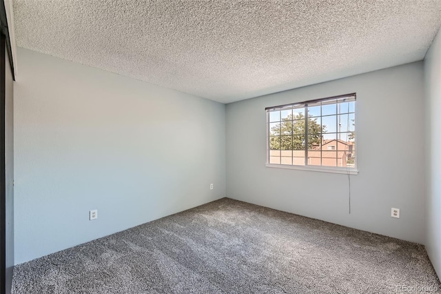 spare room with a textured ceiling and carpet flooring