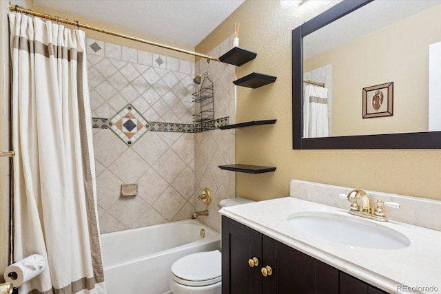 19113 W 60th Ln, Golden, CO 80403 - bathroom with vanity, shower / tub combo with curtain, and a textured wall