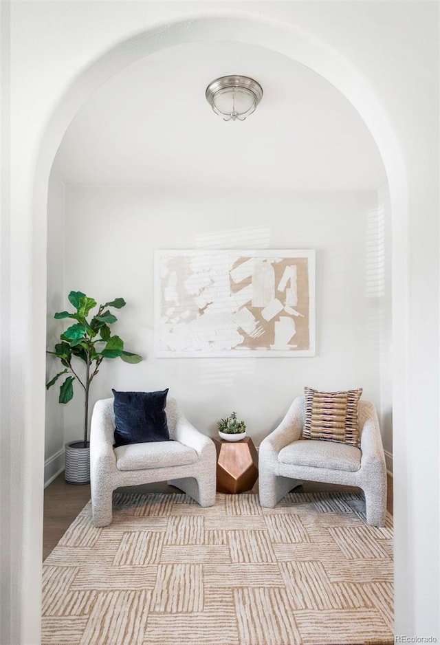 living area featuring arched walkways