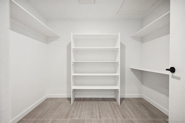 walk in closet with wood-type flooring